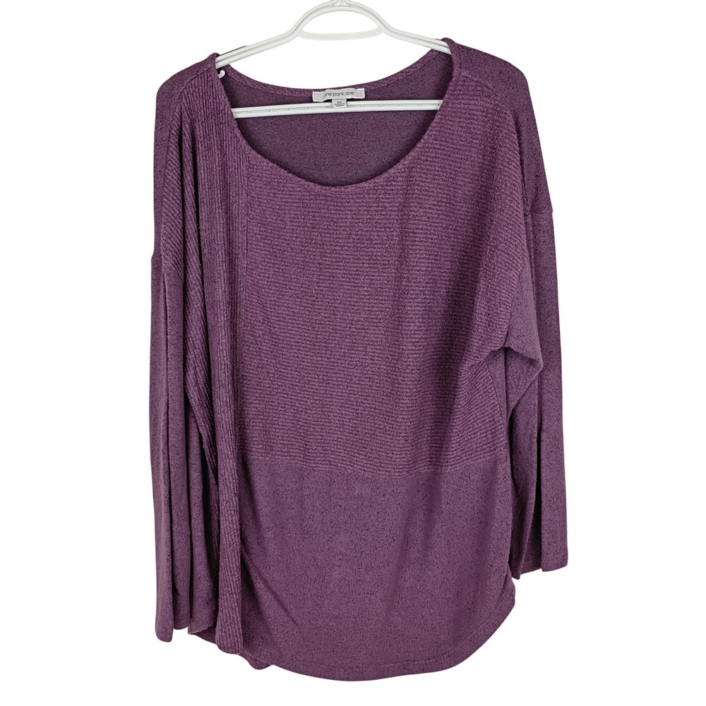 One Park Ave Plum Purple Mixed Texture Knit Long Sleeve Top 2X R